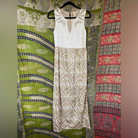 Andree DeLair x Anthropolgie Cream/ Tan Silk-Blend Sleeveless Maxi Dress Size 6 - Picture 1 of 16